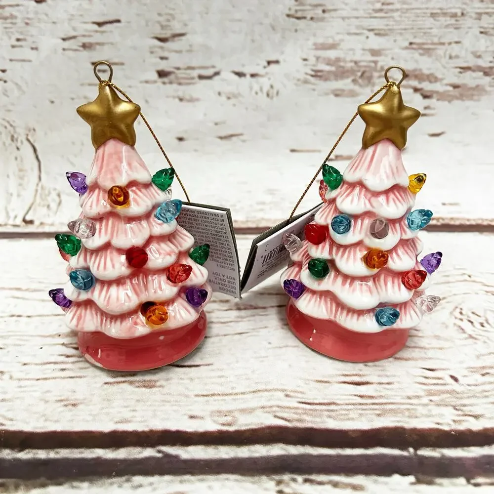 WONDERSHOP Target Retro Lit Ceramic Christmas Tree Ornament Set of 2 Pink